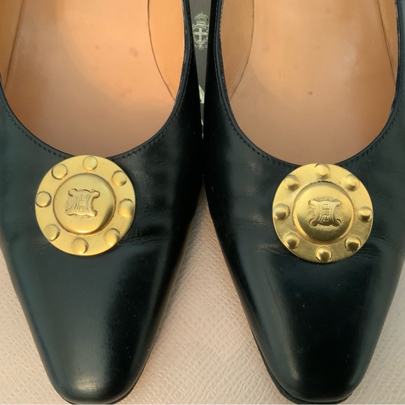 Authentic Celine Paris Leather Flat Loafer Black Rare Vintage Size 5.5 - Picture 4 of 14